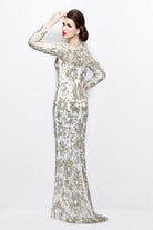 Primavera Couture - Long Sleeve Luxurious Floral Sequined Long Sheath Gown  1401 - view 11