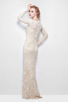 Primavera Couture - Long Sleeve Luxurious Floral Sequined Long Sheath Gown  1401 - view 14