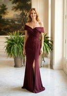 MGNY By Mori Lee 2070039 - Asymmetric Off Shoulder Crepe Evening Gown
