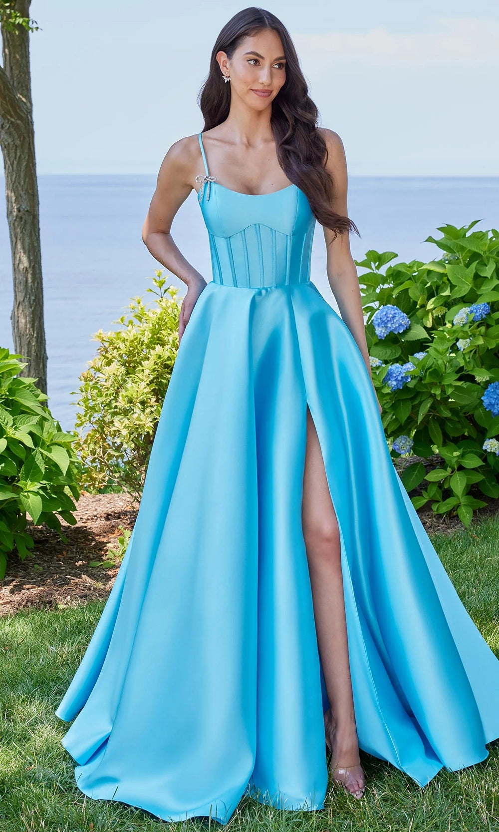 Mori Lee 49315 - Corset Mikado Ballgown with Crystal Bows - designer prom dress at Silhouette Dresses