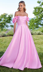 Mori Lee 49322 - Detachable Floral Sleeve Satin A-Line Gown - designer prom dress at Silhouette Dresses