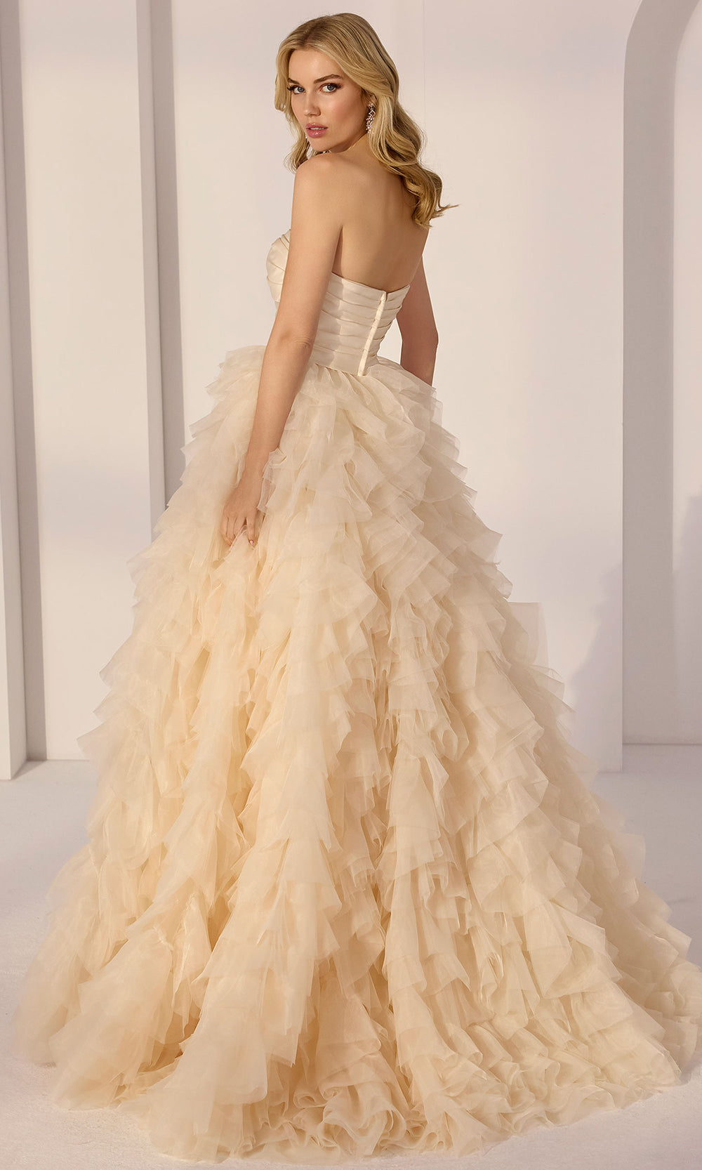 Mori Lee 49220 - Sweetheart Neck Tiered Ruffle Ballgown - back view