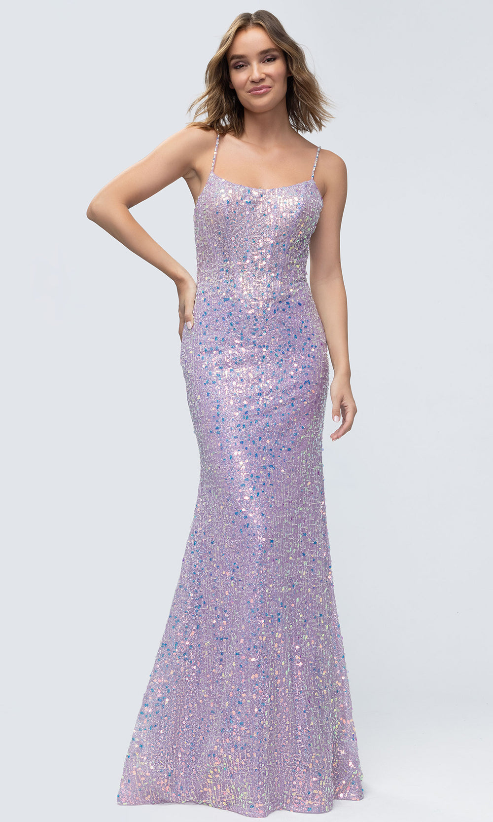 Mori Lee 49236 - Lace-Up Back Sequin Embroidered Gown - back view