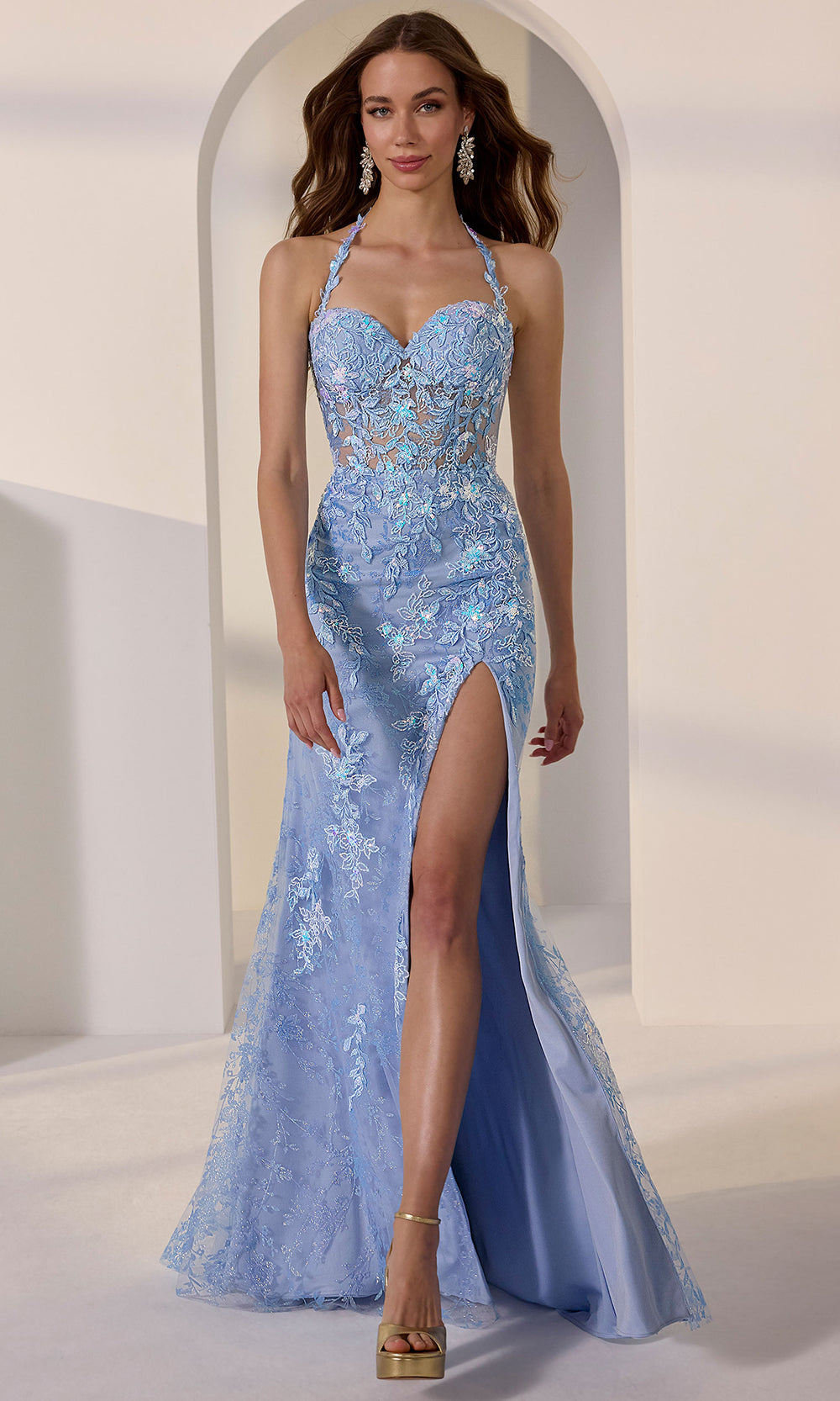 Mori Lee 49243 - Halter Neck Sequin Embroidered Prom Gown - designer prom dress at Silhouette Dresses
