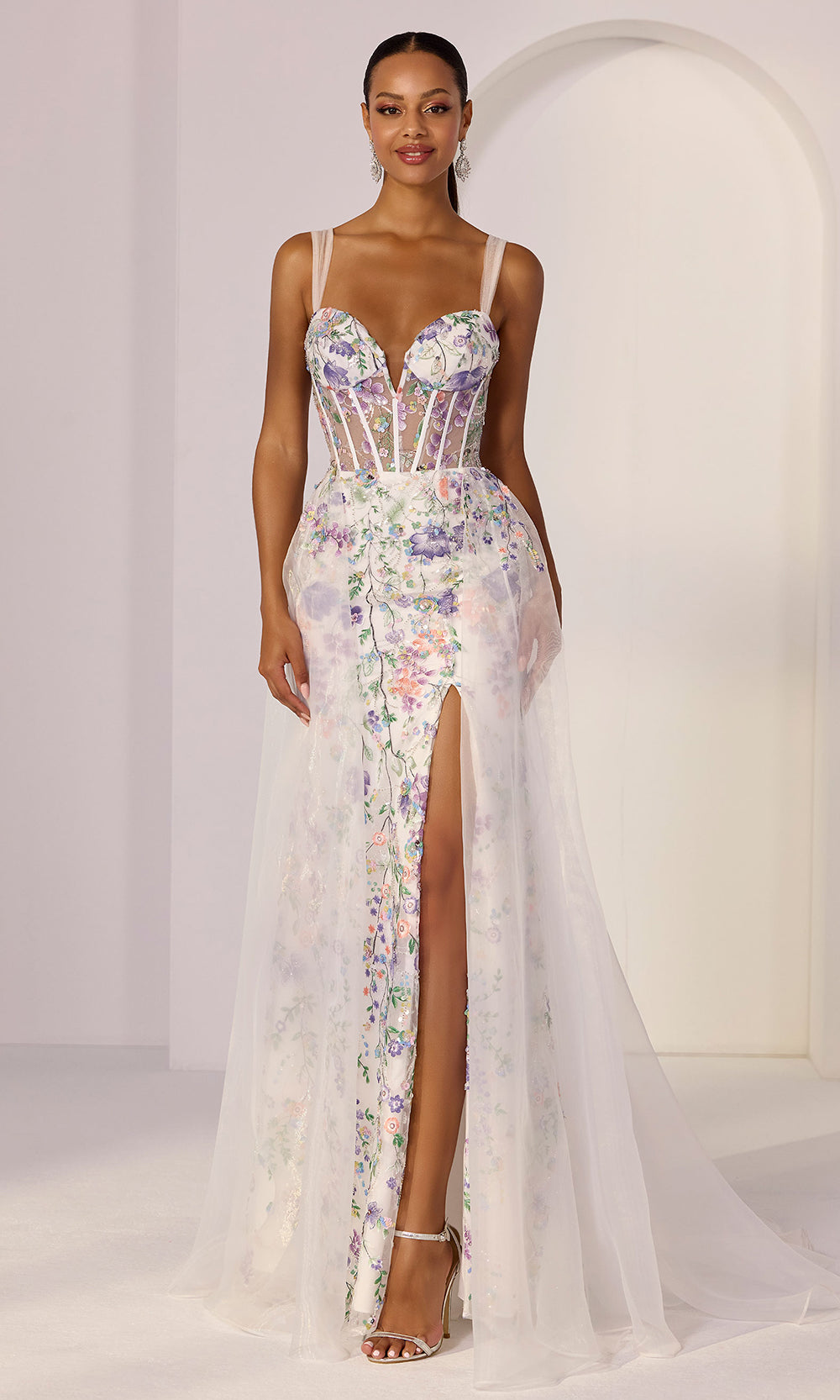 Mori Lee 49249 - Floral Embroidered Deep Sweetheart Gown - designer prom dress at Silhouette Dresses