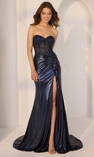 Mori Lee 49254 - Rhinestone Floral Sweetheart Jersey Gown - detail view