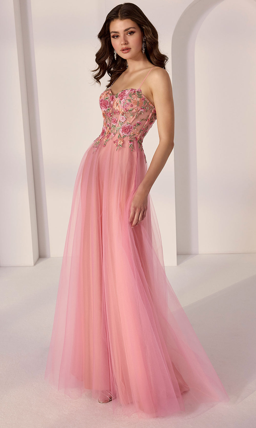 Mori Lee 49286 - Floral Applique A-Line Tulle Gown - detail view