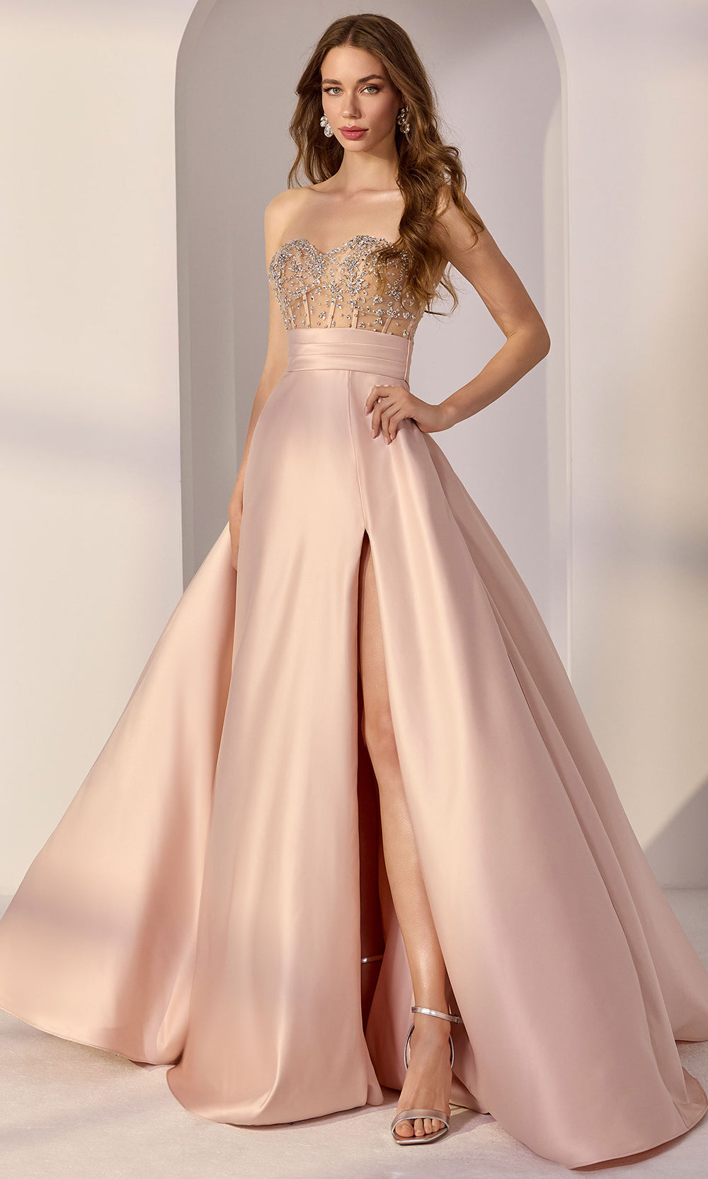 Mori Lee 49302 - Crystal Embellished Sweetheart Satin Ballgown - view 4
