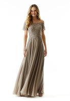 MGNY By Mori Lee - 72133 Off Shoulder Lace Appliqued Chiffon Dress