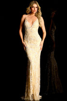 Jovani 42159 - Beaded Plunging Neck Gown with Cape Overlay - designer pageant gown at Silhouette Dresses