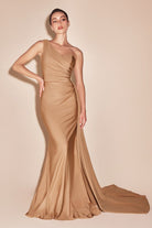 Ladivine PT004C - Asymmetrical Sheath Evening Dress