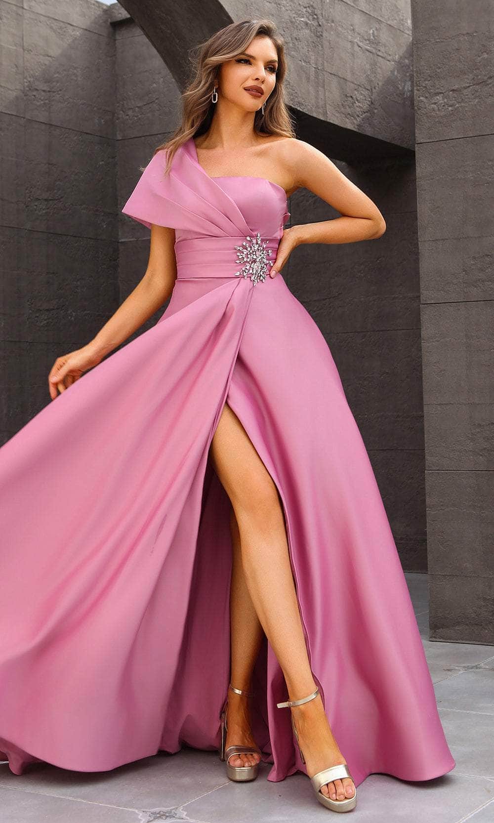 Terani 251M4441 - One Shoulder Pleated Dress Clearance Sale - view 4