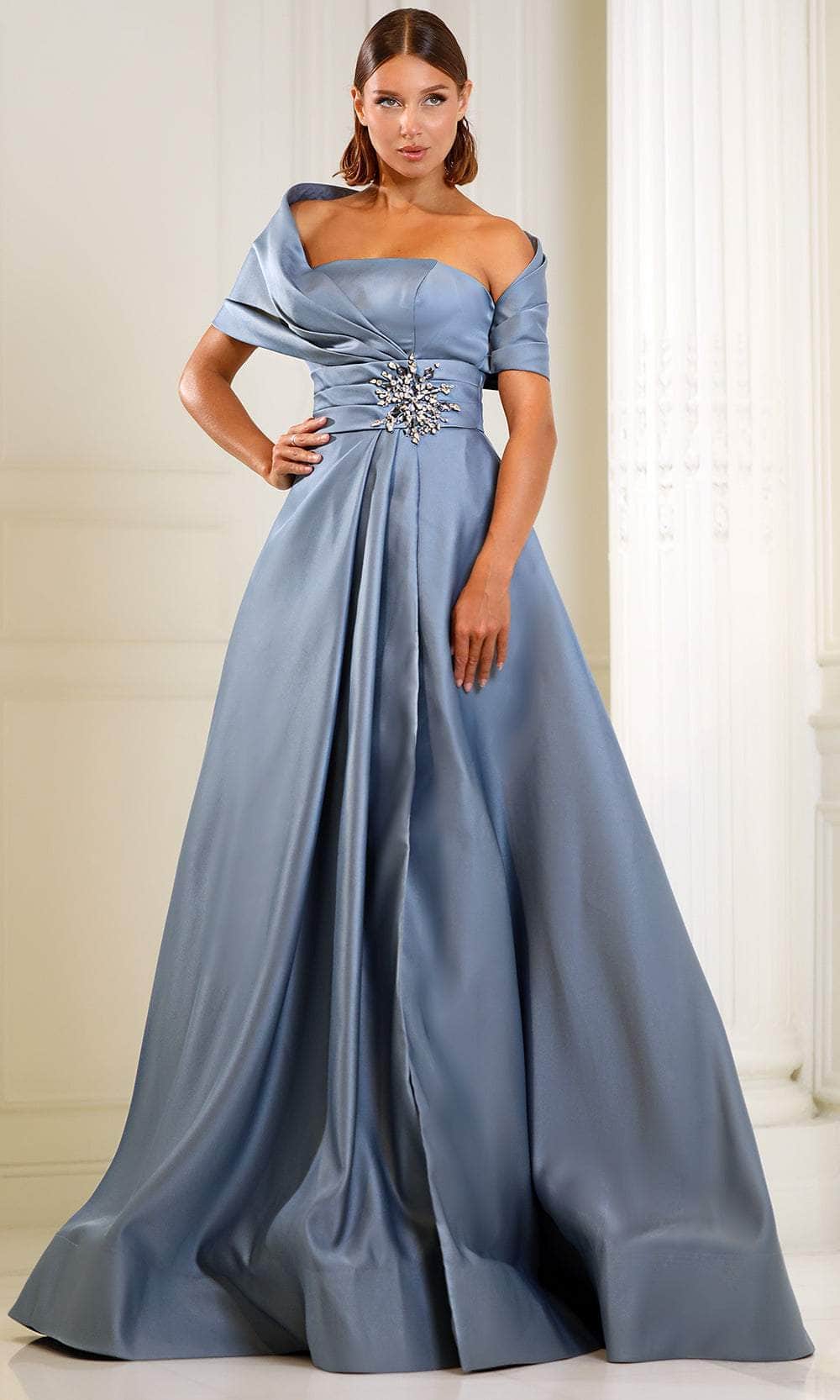 Terani 251M4441 - One Shoulder Pleated Dress Clearance Sale - designer mother of the bride dress at Silhouette Dresses