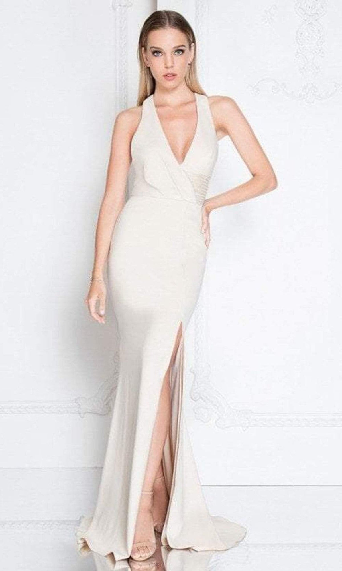 Terani Couture - 1811E6103 Surplice Bodice Sheath Gown