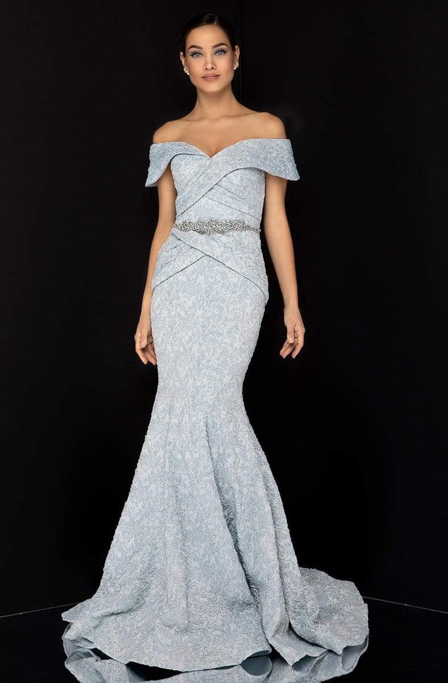 Terani Couture - 1812M6657 Off-Shoulder Brocade Mother of the Groom Gown