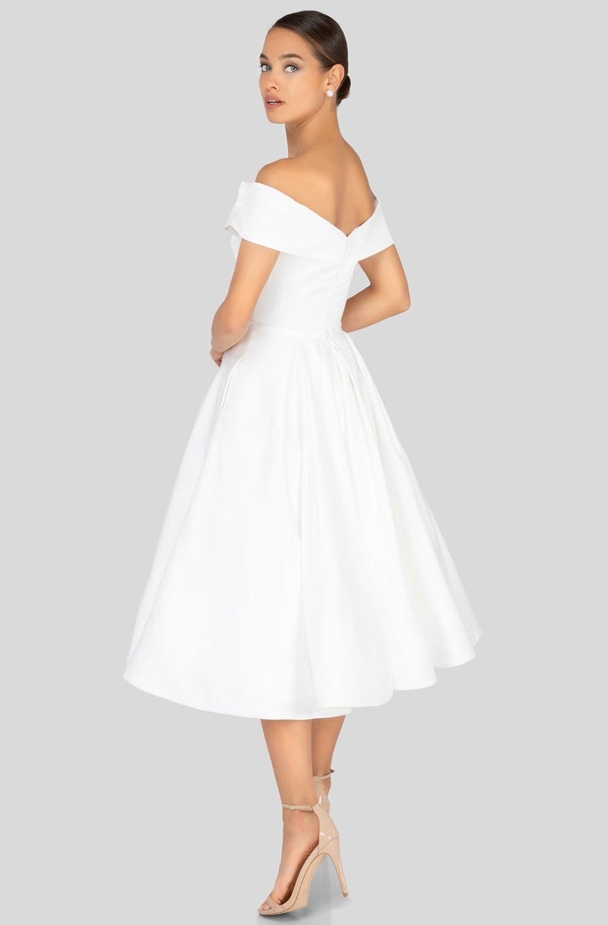 Terani Couture - 1912C9656 Off-Shoulder Tea Length A-line Dress