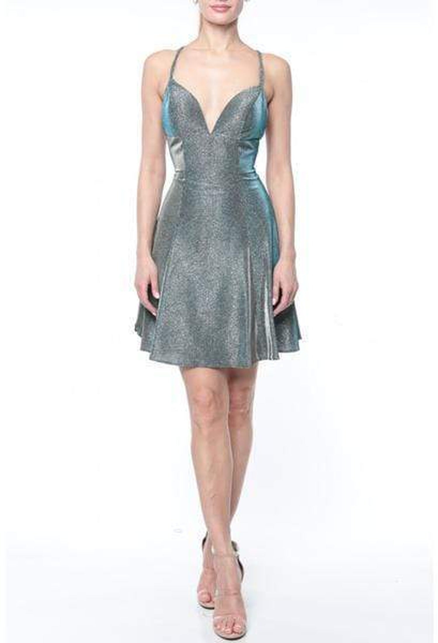 Terani Couture - 1921H0336 Short Braid-Strapped Glitter A-Line Dress