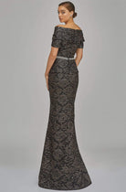 Terani Couture - 1921M0727 Off-Shoulder V-Neck Mother of the Groom Sheath Gown