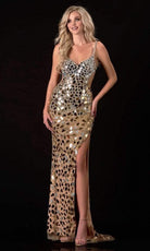 Terani Couture - 2111P4064 Mirror Embellished Dress with Slit