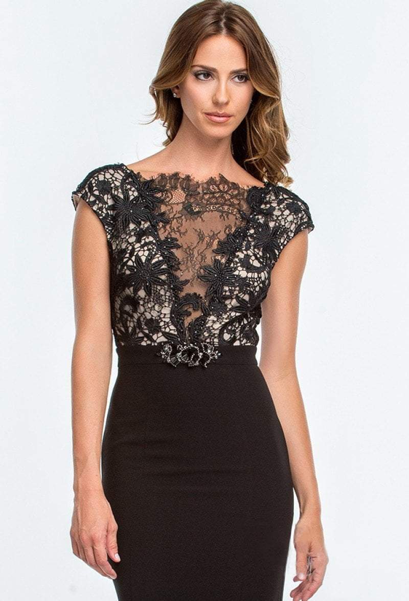 Terani Couture - 151E0444A Lace Overlaid Cap Sleeve Gown