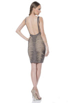 Terani Couture - Seductive Beaded V-Neck Polyester Tea Length Dress 1611C0043A
