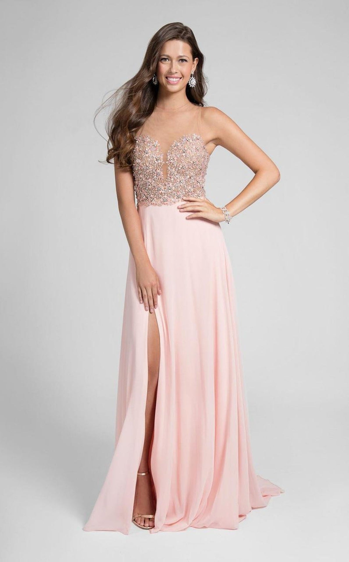 Terani Couture - Illusion Sweetheart Chiffon Gown 1712P2512