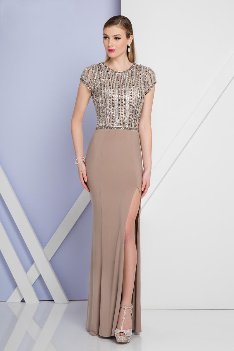 Terani Couture - 1721E4161 Embellished Jewel Neck Sheath Dress