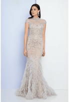 Terani Couture - 1721GL4446 Feathered High Neck Mermaid Dress - detail view