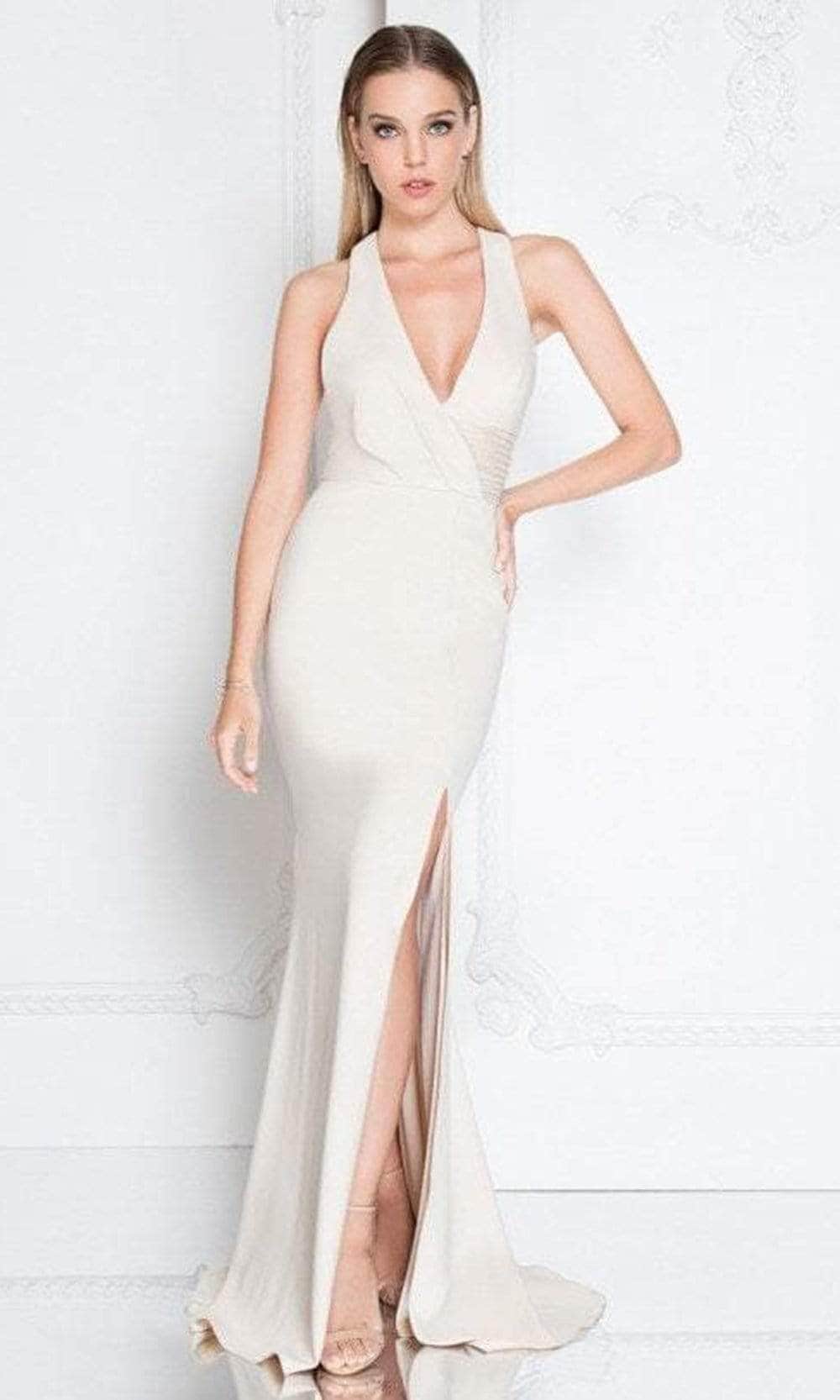 Terani Couture 1811E6103 - Wrap Halter Evening Gown - designer evening gown at Silhouette Dresses