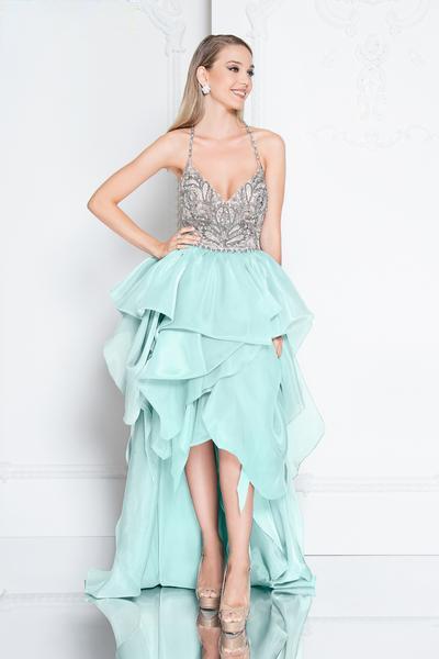Terani Couture - 1811P5782 Beaded Bodice T-Strap Hi-Lo Prom Dress - designer prom dress at Silhouette Dresses