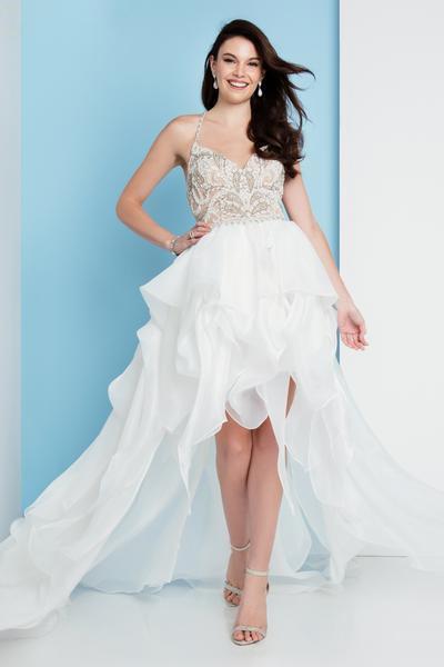 Terani Couture - 1811P5782 Beaded Bodice T-Strap Hi-Lo Prom Dress - back view