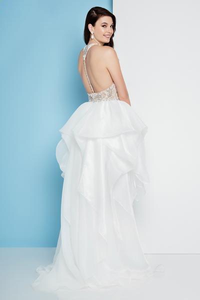 Terani Couture - 1811P5782 Beaded Bodice T-Strap Hi-Lo Prom Dress - detail view