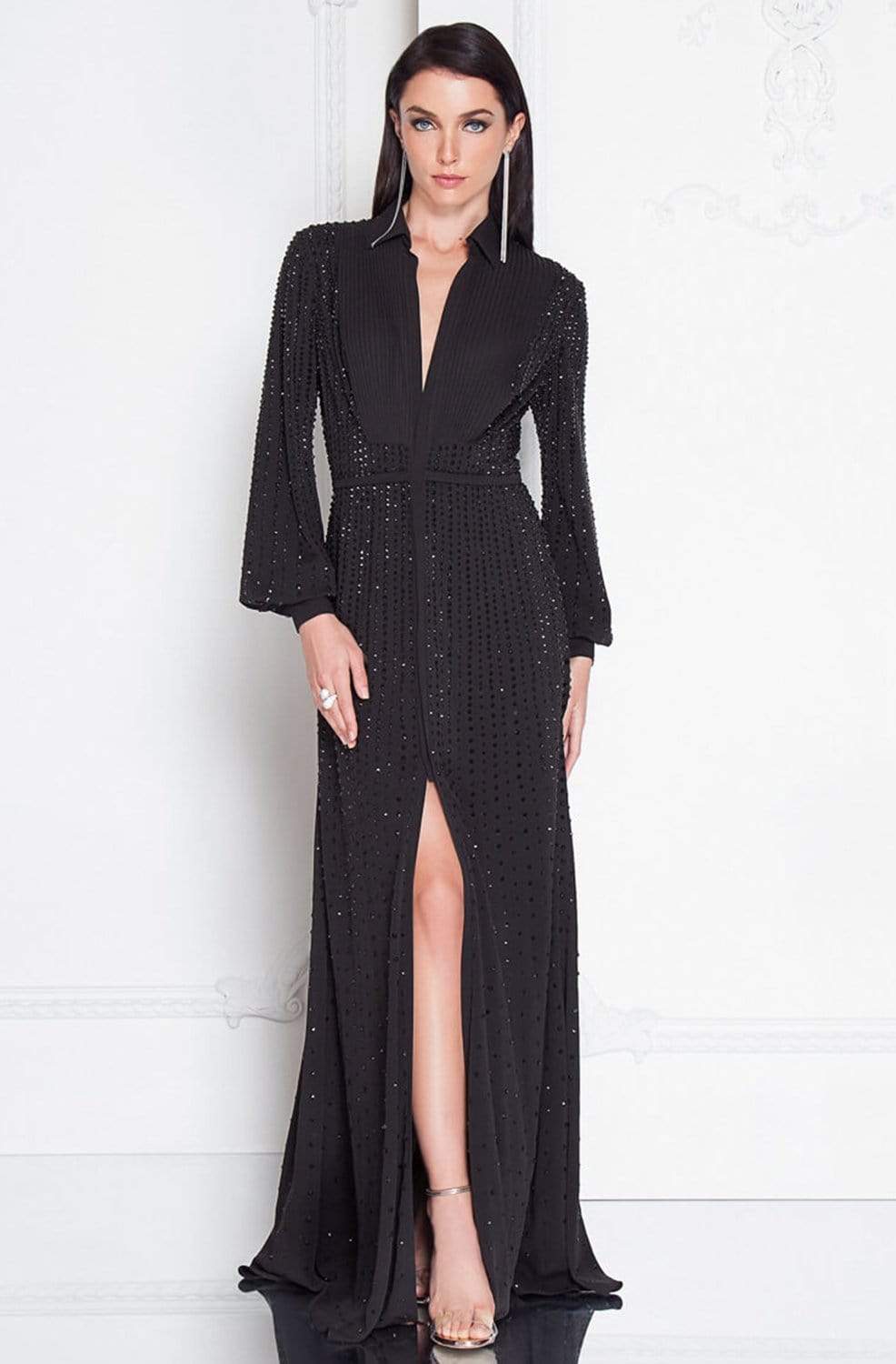 Terani Couture - 1812E6274 Bishop Sleeves Bejeweled Gown - designer evening gown at Silhouette Dresses