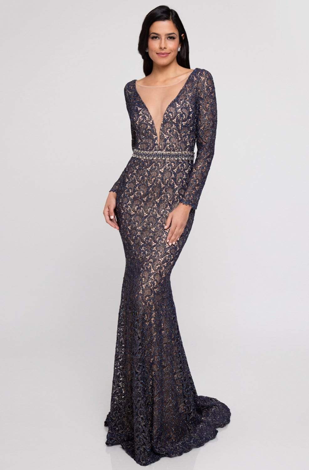 Terani Couture - 1812E6299 Long Sleeves Lace Gown