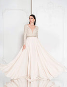 Terani Couture - 1812M6650 Lace Long Sleeved A-line Gown