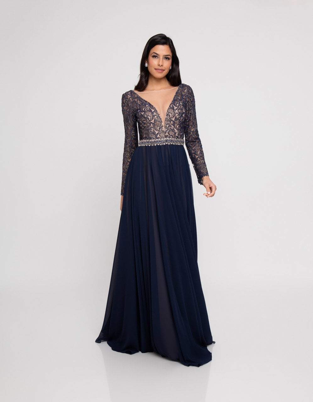 Terani Couture - 1812M6650 Lace Long Sleeved A-line Gown - view 5
