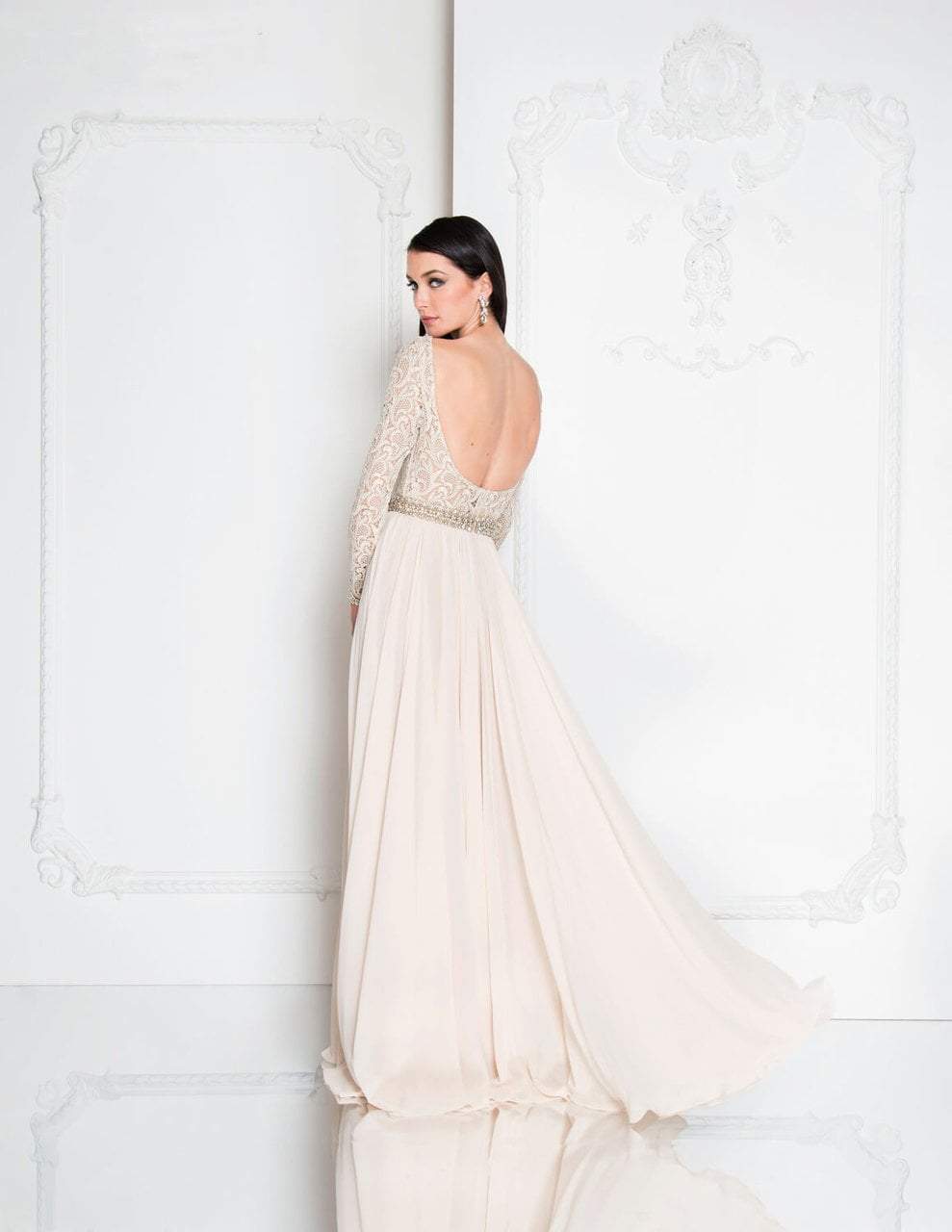 Terani Couture - 1812M6650 Lace Long Sleeved A-line Gown - detail view