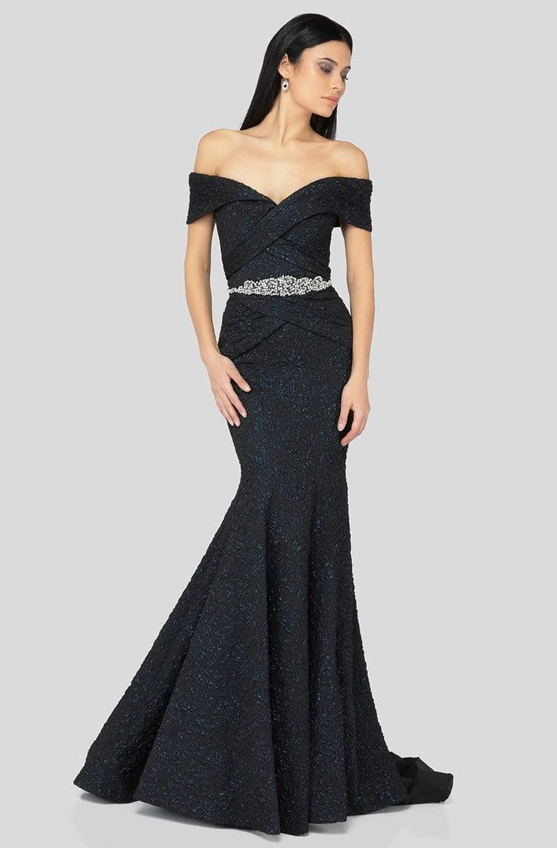 Terani Couture - 1812M6657 Off-Shoulder Brocade Mother of the Groom Gown - back view