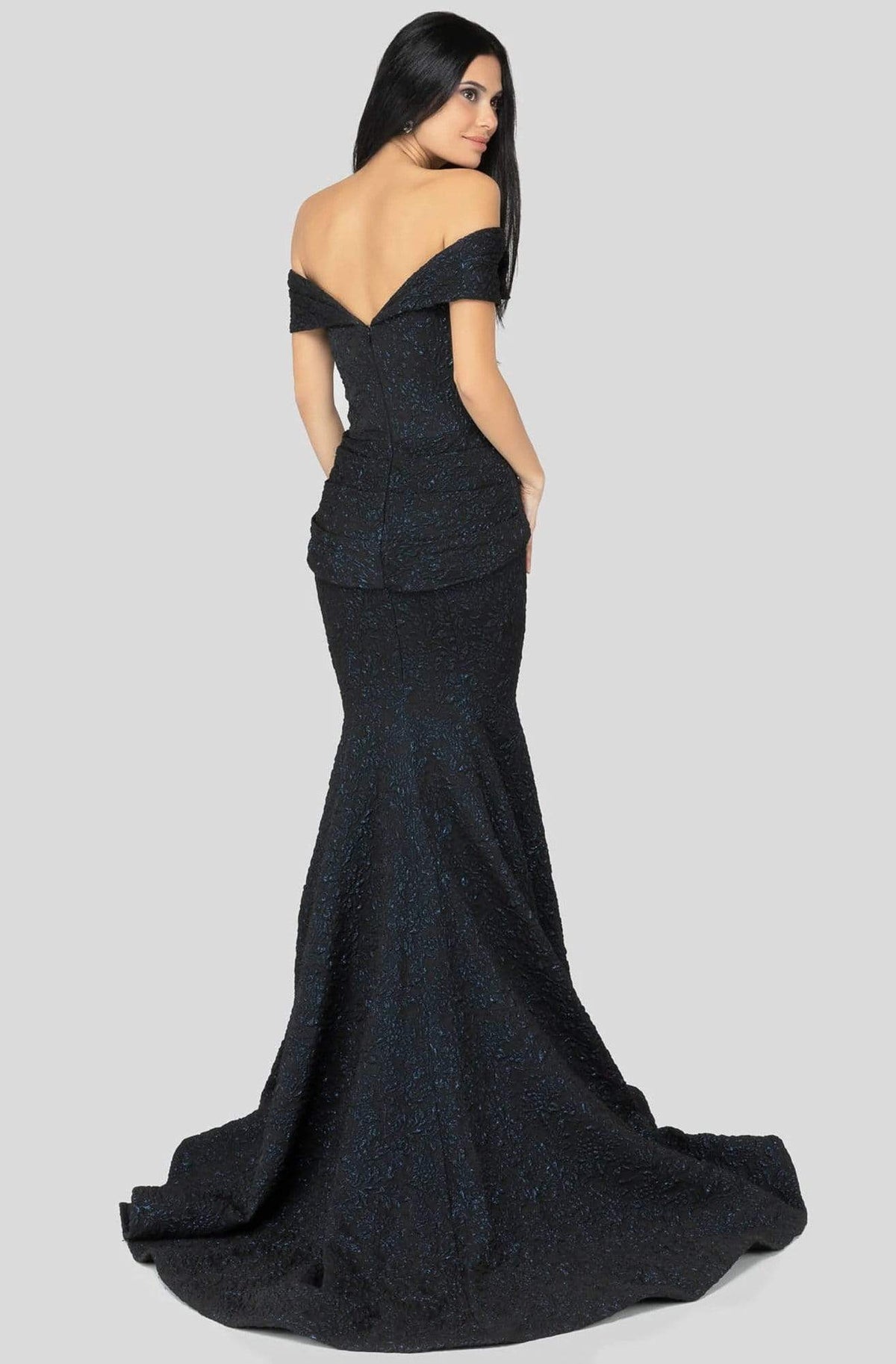 Terani Couture - 1812M6657 Off-Shoulder Brocade Mother of the Groom Gown - detail view