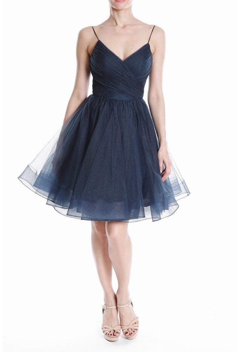 Terani Couture - 1821H7761 Spaghetti Strapped Glitter Tulle Dress - designer homecoming dress at Silhouette Dresses