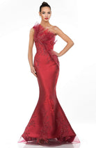 Terani Couture - 1911E9095 Embroidered Asymmetric Neck Mermaid Gown