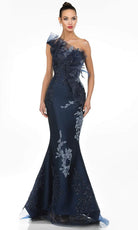 Terani Couture - 1911E9095 Embroidered Asymmetric Neck Mermaid Gown - back view