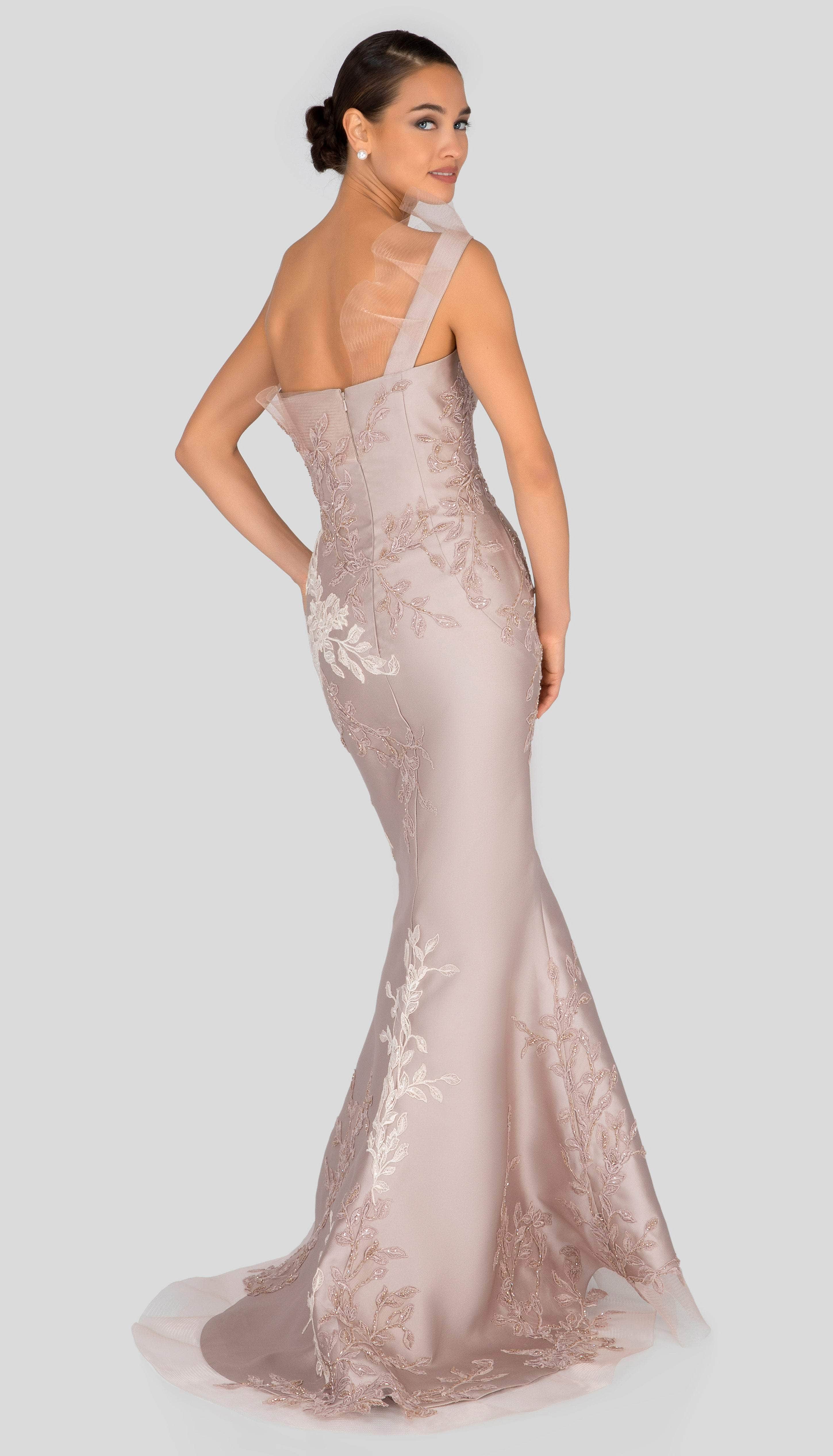 Terani Couture - 1911E9095 Embroidered Asymmetric Neck Mermaid Gown - view 4