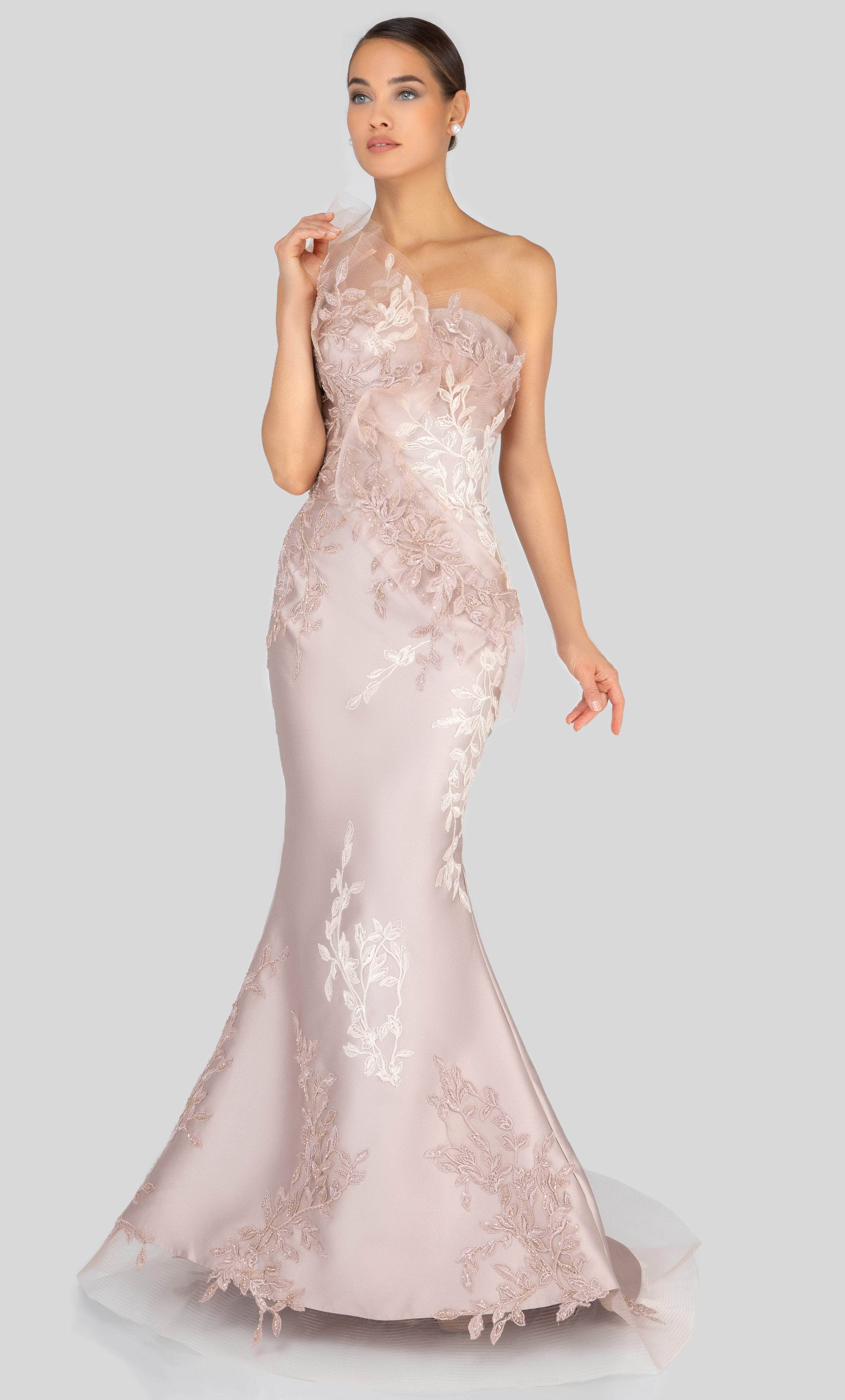 Terani Couture - 1911E9095 Embroidered Asymmetric Neck Mermaid Gown - designer evening gown at Silhouette Dresses