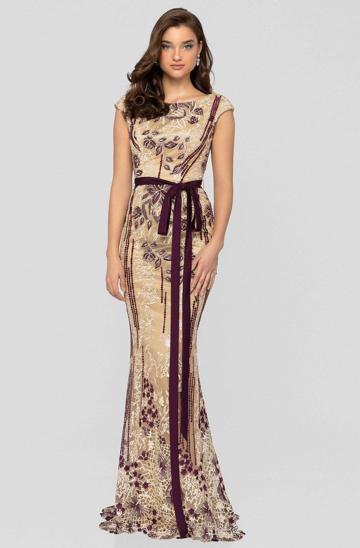 Terani Couture - 1911E9115 Floral Embroidered Bateau Evening Dress
