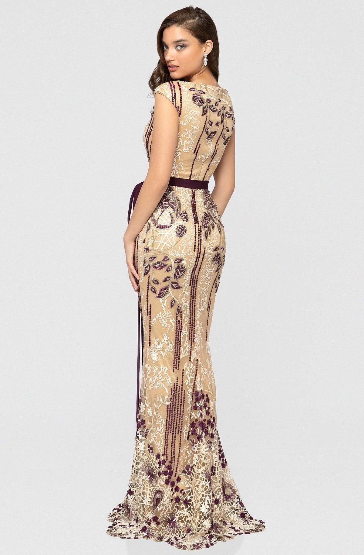 Terani Couture - 1911E9115 Floral Embroidered Bateau Evening Dress