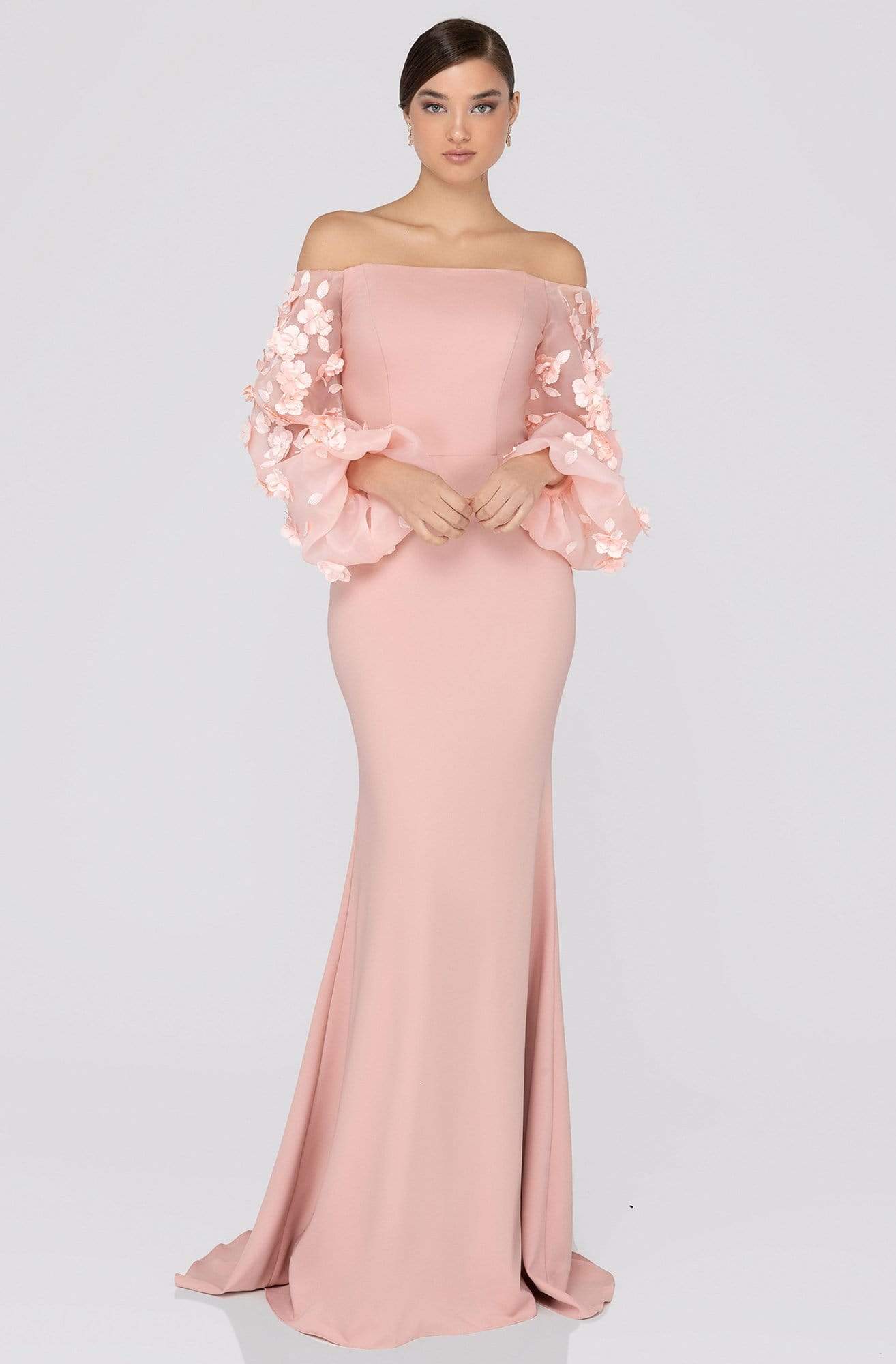 Terani Couture - 1911E9128 Off-Shoulder Floral Mother of the Bride Gown - detail view
