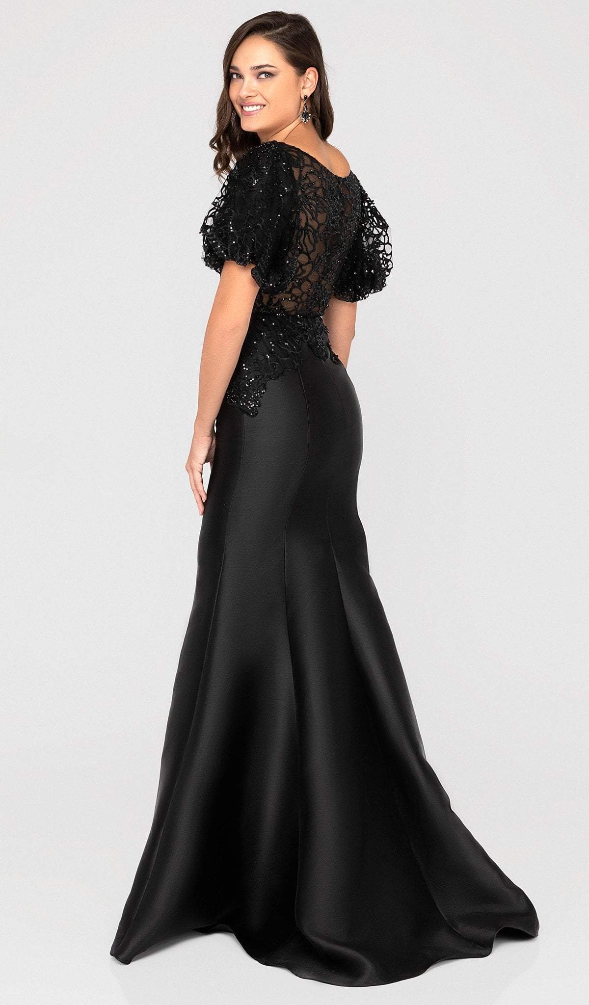 Terani Couture - 1911E9618 V-Neck Puffed Short Sleeves Mermaid Gown