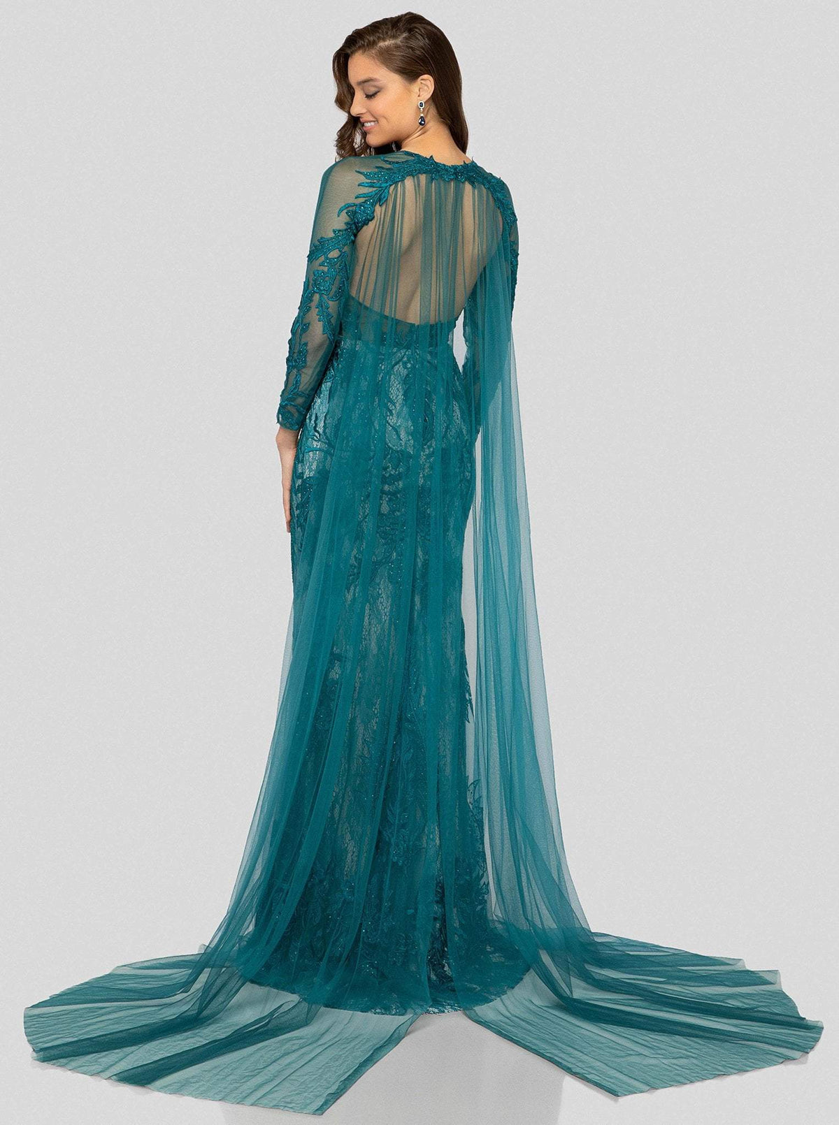 Terani Couture - 1911GL9468 Leafy Embroidered Sheath Evening Dress