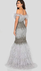 Terani Couture - 1911GL9512 Feather-Fringed Bejeweled Mermaid Gown - view 4
